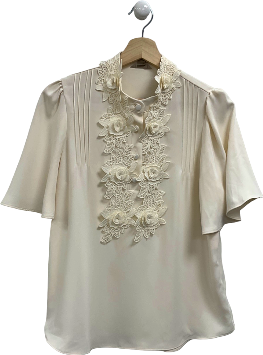 River Island Cream Embroidered Blouse UK 10