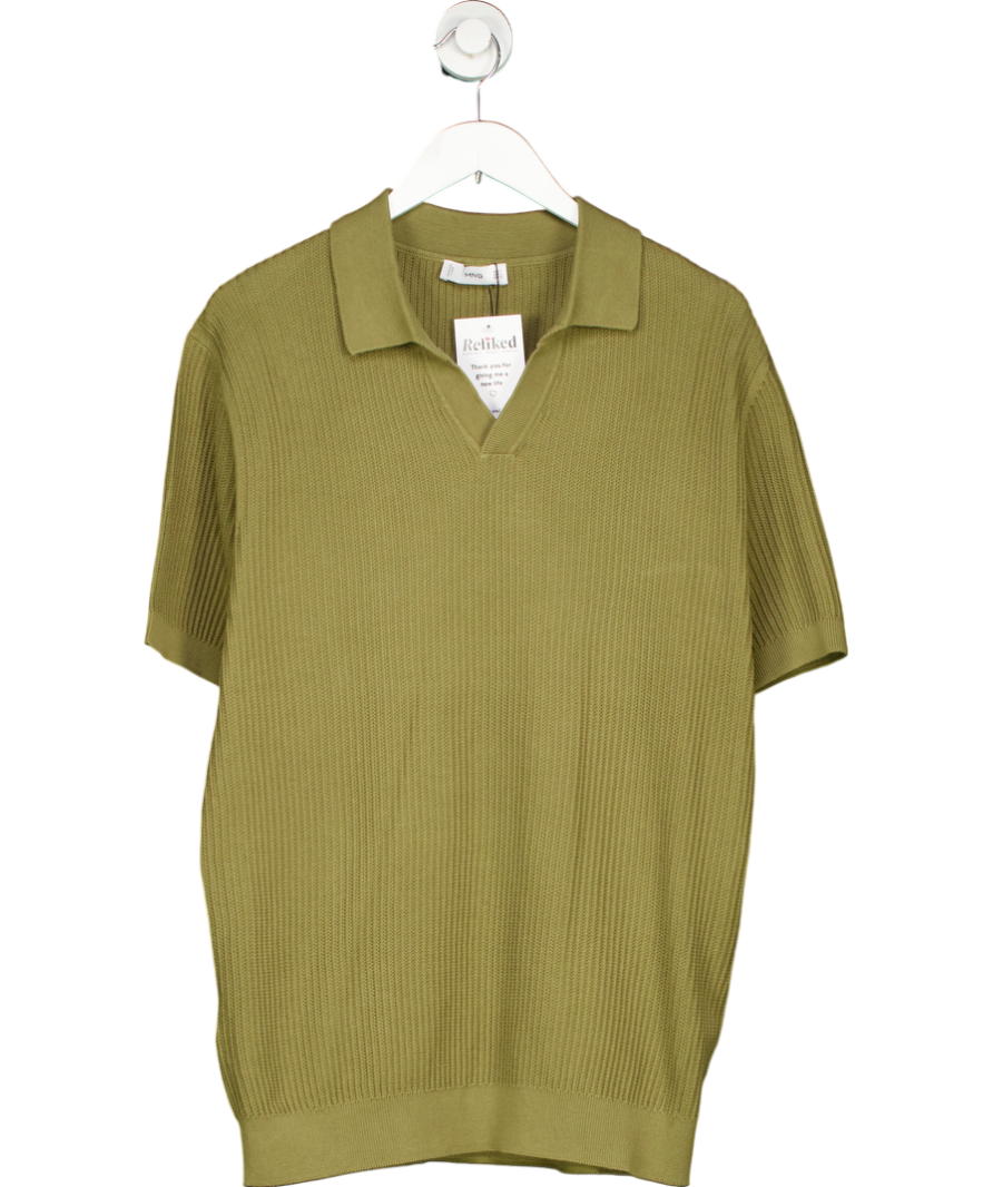 MANGO Green Ribbed Cotton Polo Shirt UK L