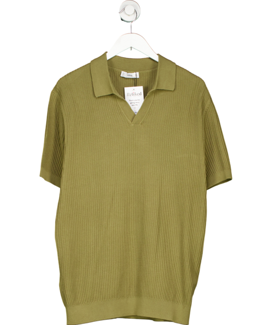 MANGO Green Ribbed Cotton Polo Shirt UK L