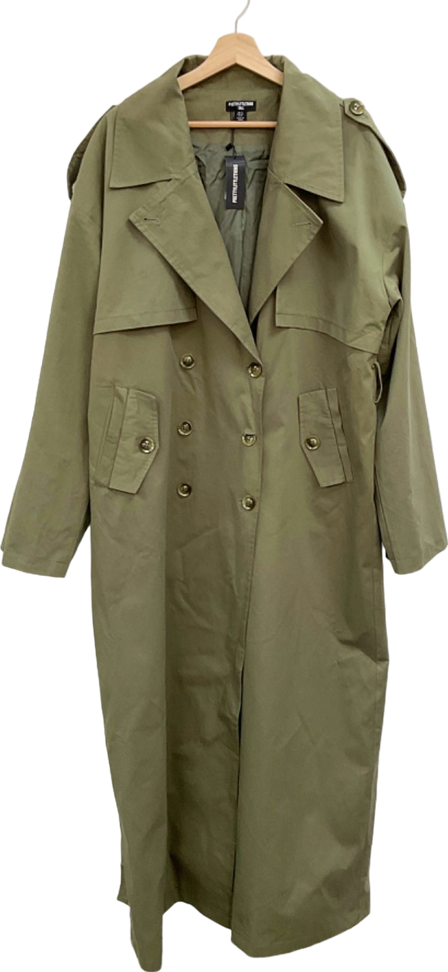 PrettyLittleThing Khaki Tall Tie Waist Trench Coat UK 12