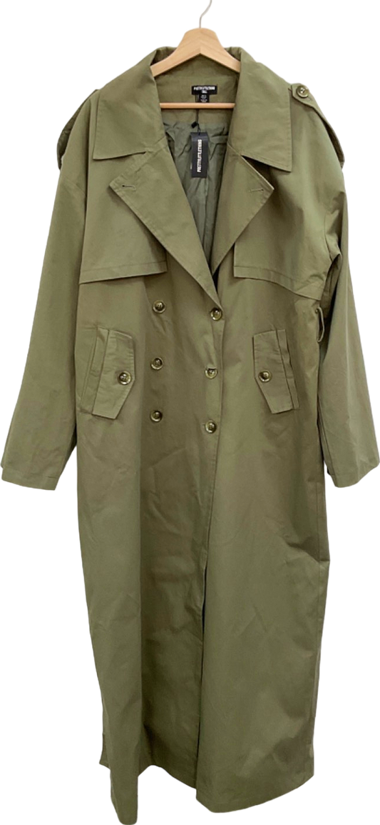 PrettyLittleThing Khaki Tall Tie Waist Trench Coat UK 12