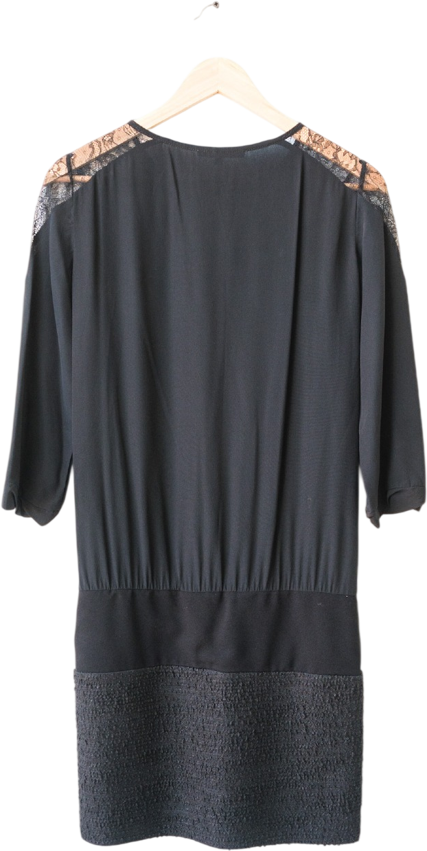 Maje Black Silk Lace Inset Mini Dress UK 8