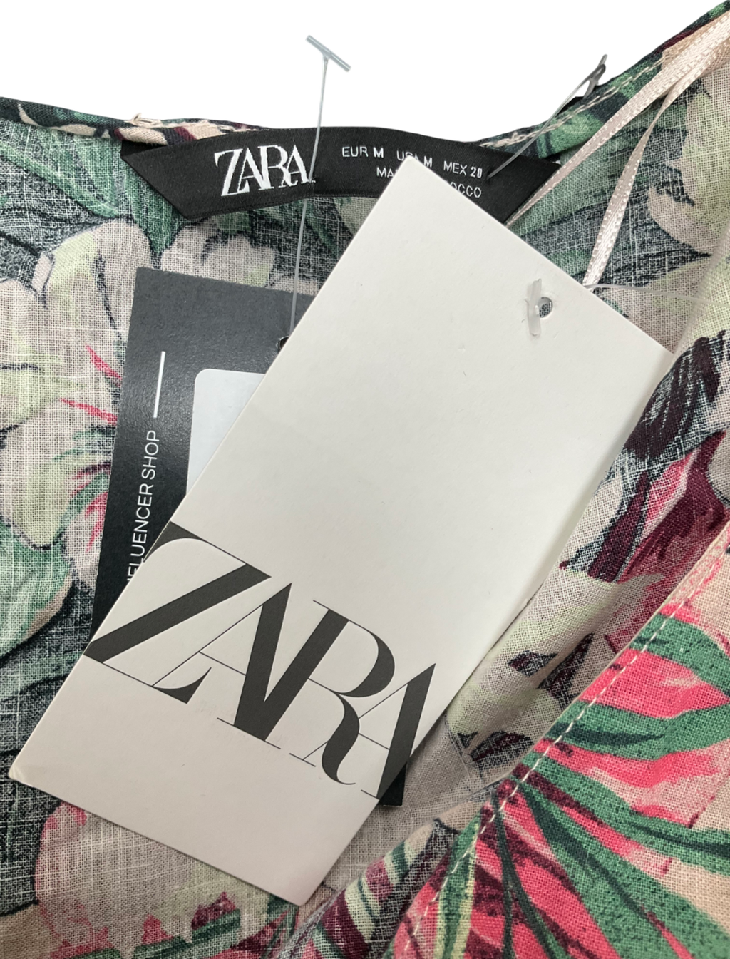 ZARA Pink Tropical Print Linen Blend Top UK M