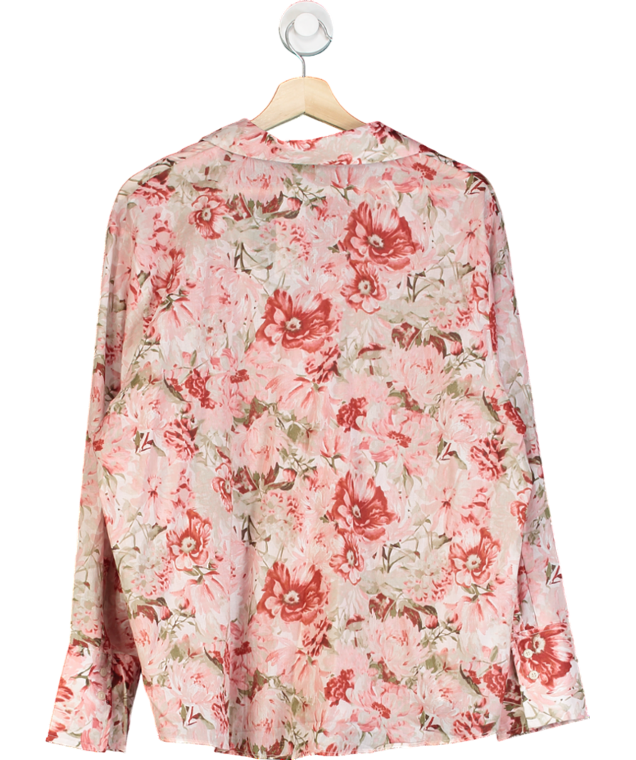 MANGO Pink Floral Printed Cotton Shirt UK L