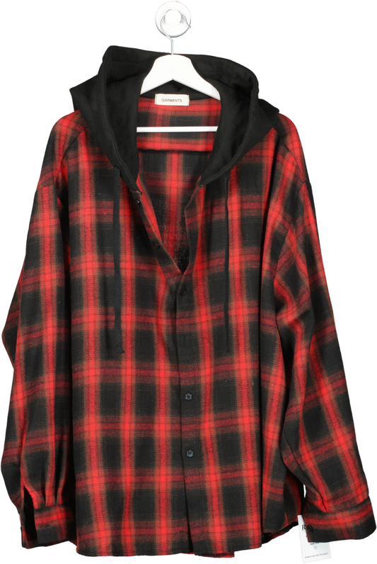 Garments Red Button Up Plaid Hoodie UK L