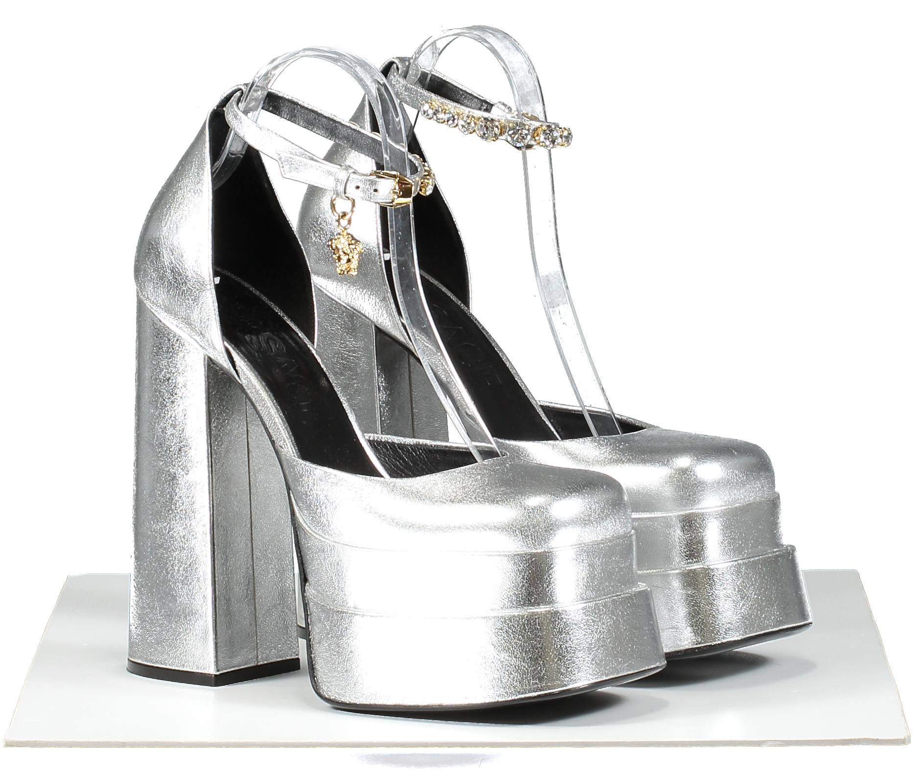 Versace Metallic Silver Medusa Aevitas 155mm Platform Pumps UK 5.5 EU 38.5 👠