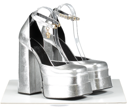 Versace Metallic Silver Medusa Aevitas 155mm Platform Pumps UK 5.5 EU 38.5 👠