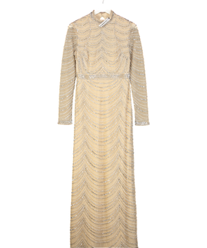 Karen Millen Nude Embellished Woven Long Sleeved Maxi Dress UK 10