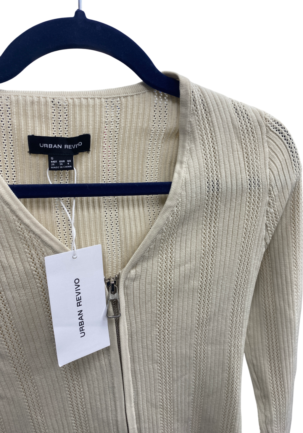 Urban Revivo Cream Zip Front Knitted Top UK S