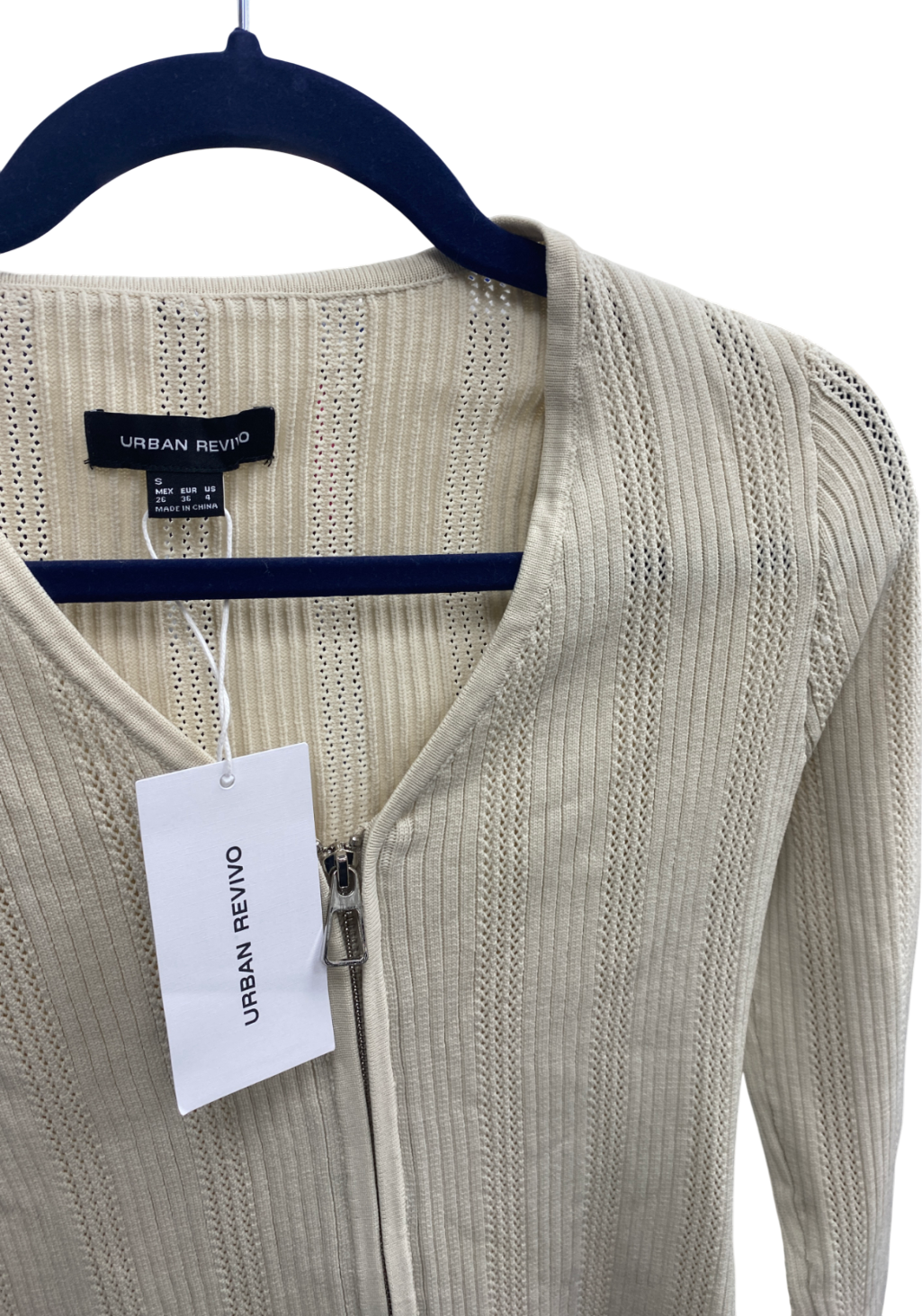Urban Revivo Cream Zip Front Knitted Top UK S