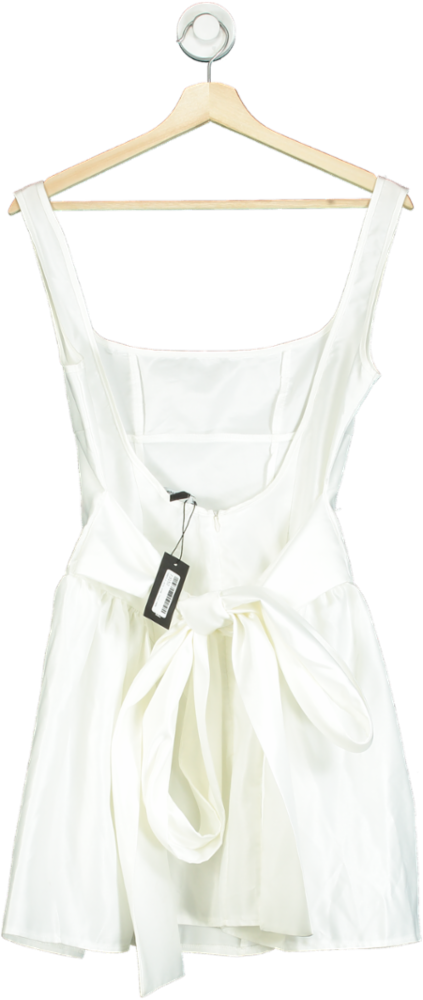 PrettyLittleThing White Bow Back Detail Skater Dress UK 8