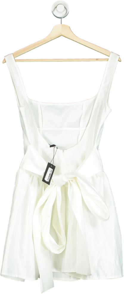 PrettyLittleThing White Bow Back Detail Skater Dress UK 8