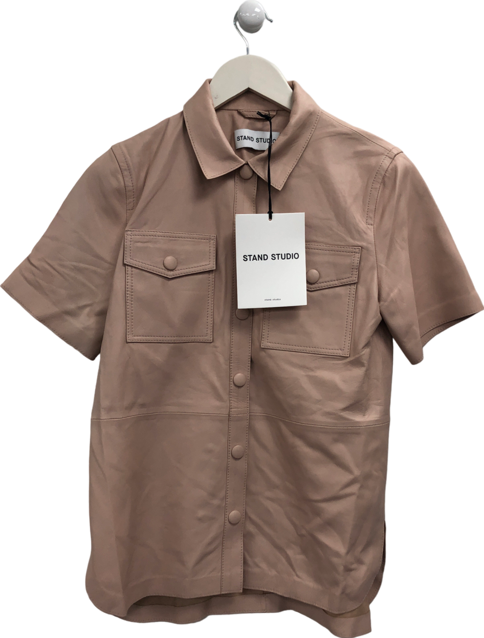 Stand Studio Pink Norea Faux-leather Shirt In Nude Blush UK 8