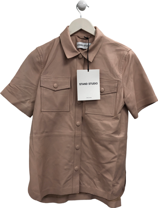 Stand Studio Pink Norea Faux-leather Shirt In Nude Blush UK 8