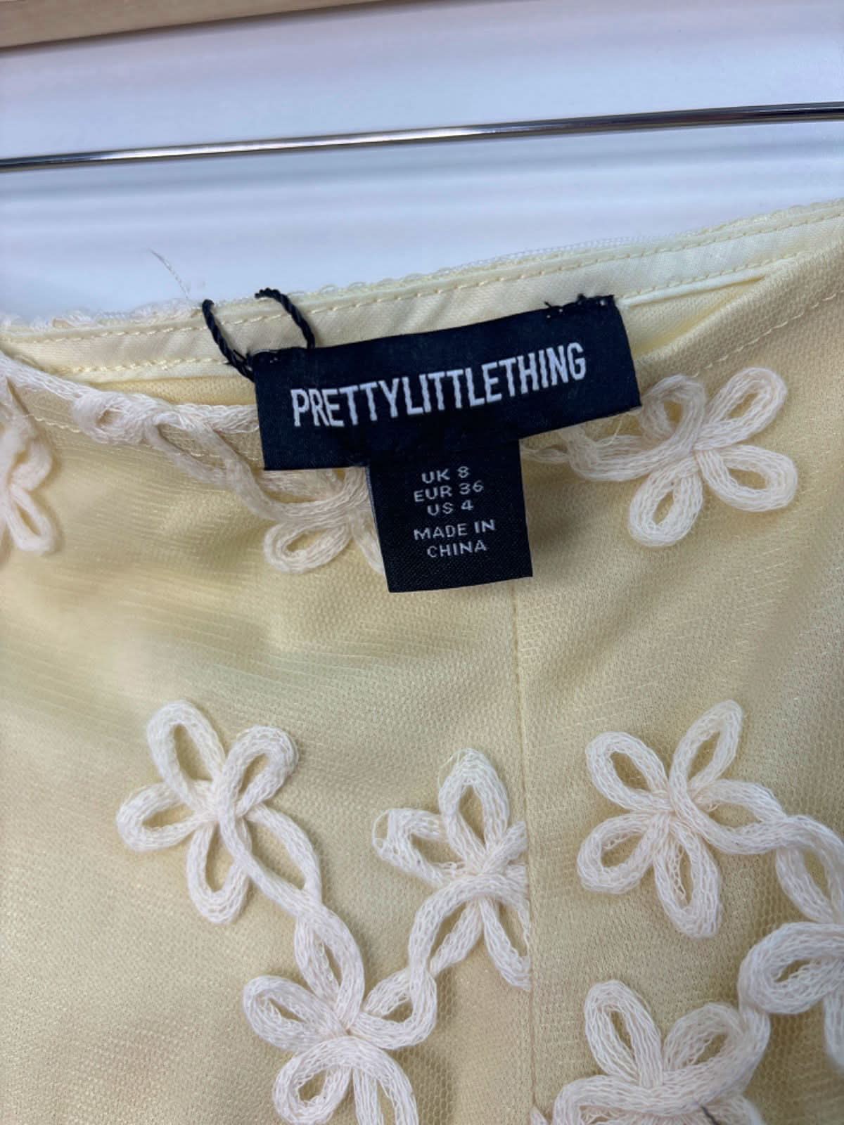 PrettyLittleThing Yellow Floral Embroidered Skirt UK 8