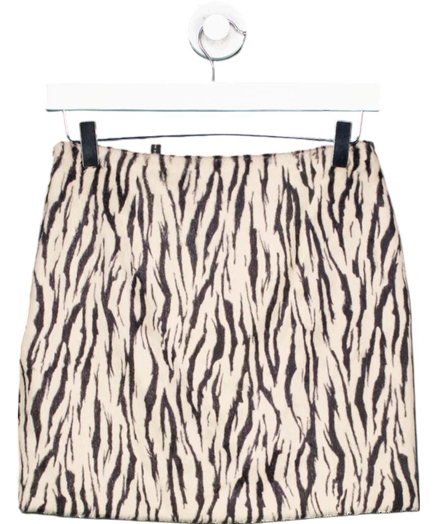 Rotate Printed Faux Fur Skirt Black Print UK 6