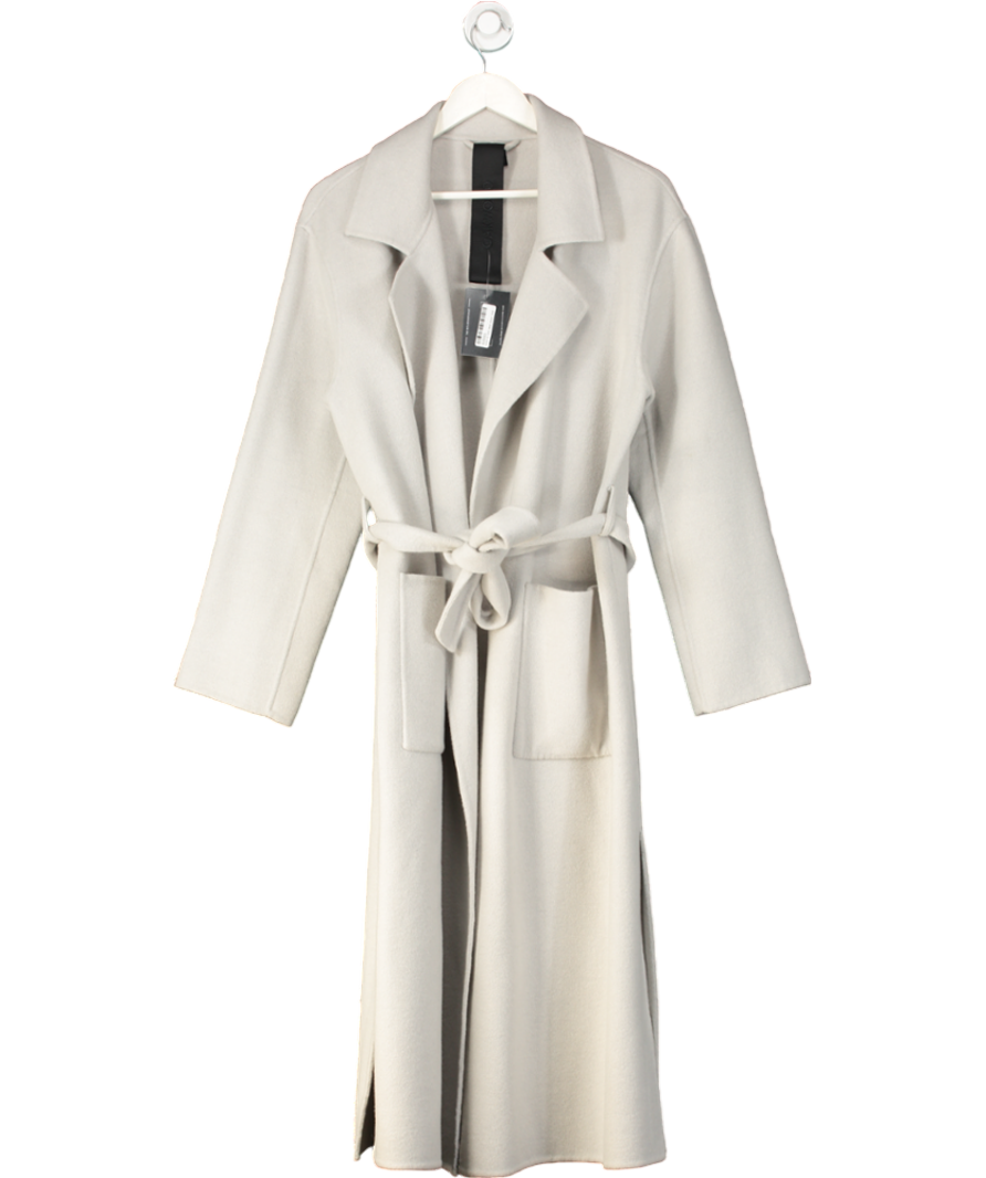 Oakwood Grey Blended Wool Coat With Tie Belt UK L