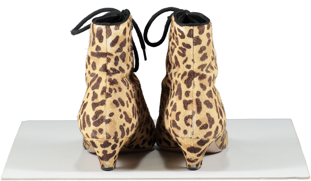 Dior Brown Lace Up Kitten Heel Ankle Boots- Leopard Print UK 5.5 EU 38.5