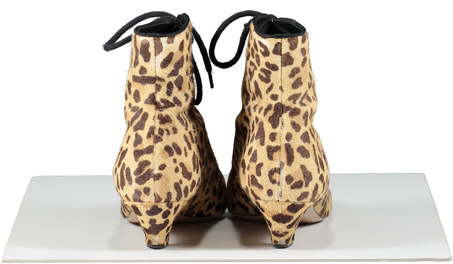 Dior Brown Lace Up Kitten Heel Ankle Boots- Leopard Print UK 5.5 EU 38.5 👠