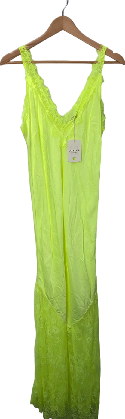 Lovika Neon Yellow Lace Slip Dress One Size