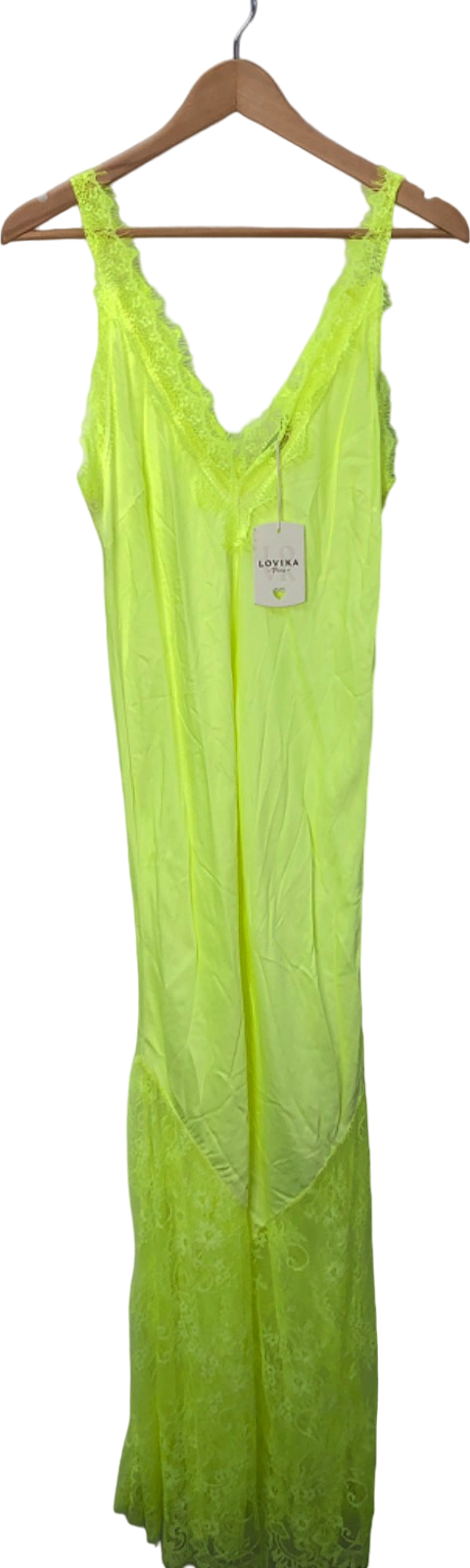 Lovika Neon Yellow Lace Slip Dress One Size