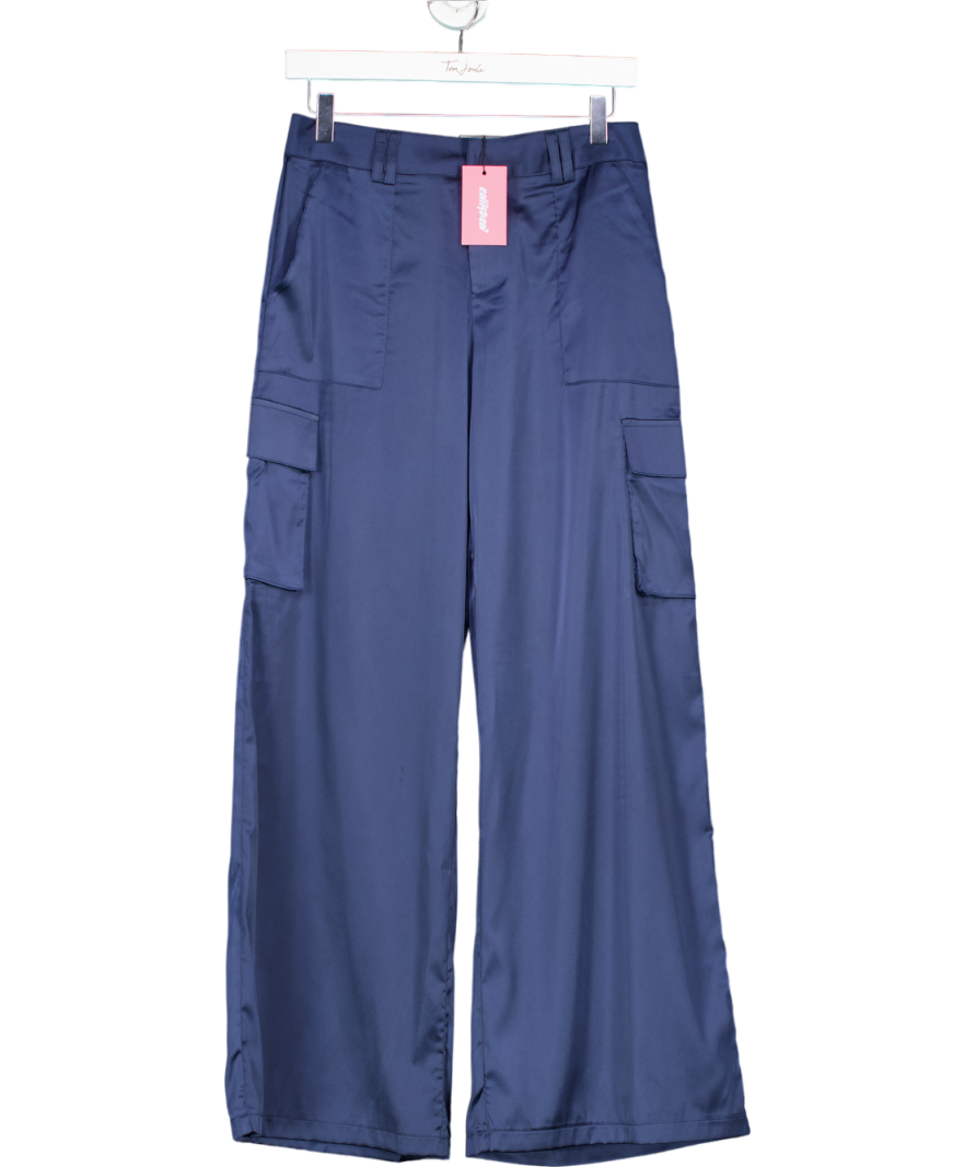 Edikted Blue Kelsey Satin Cargo Trousers UK S