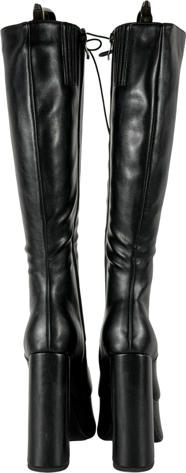 Perisis Black Chunky Heel Platform Knee High Lace Up Boots UK 5 EU 38 👠