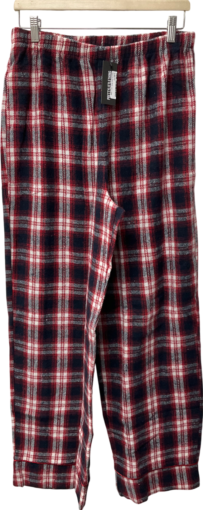 PrettyLittleThing Red Brushed Check Wide Leg Pj Trousers UK M