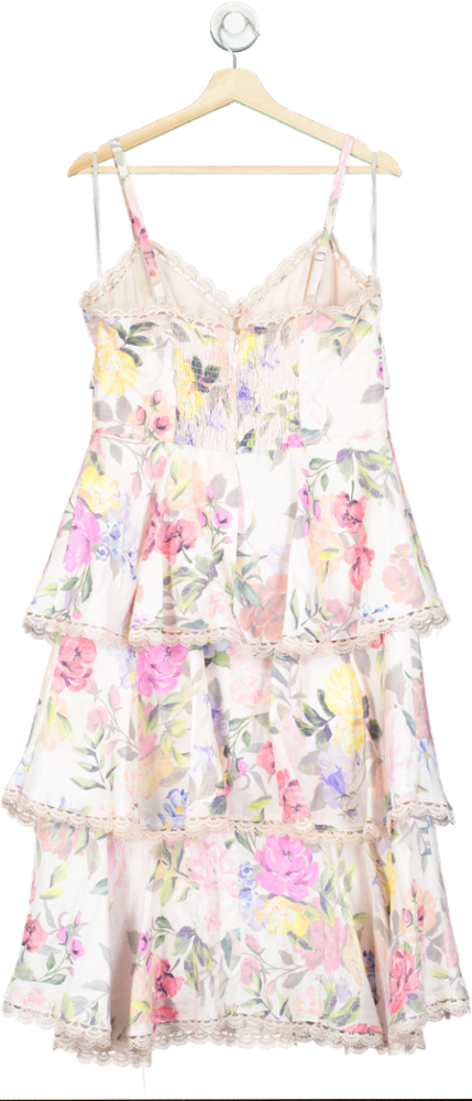 marchesa notte pink Tiered floral Midi Dress UK