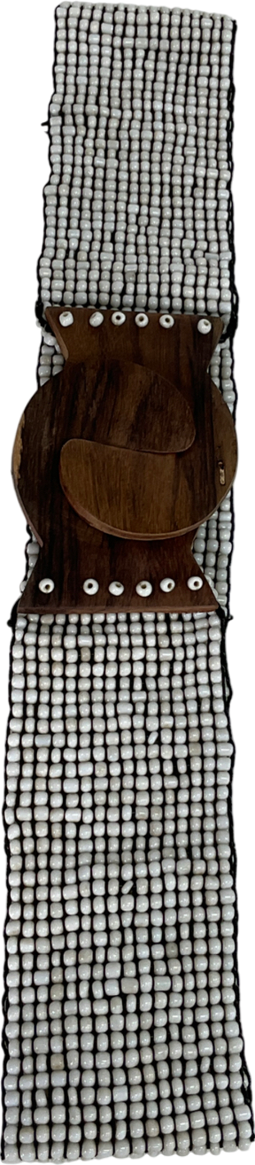 bali jewlery White Beaded Belt With Wood Buckle Clasp W34