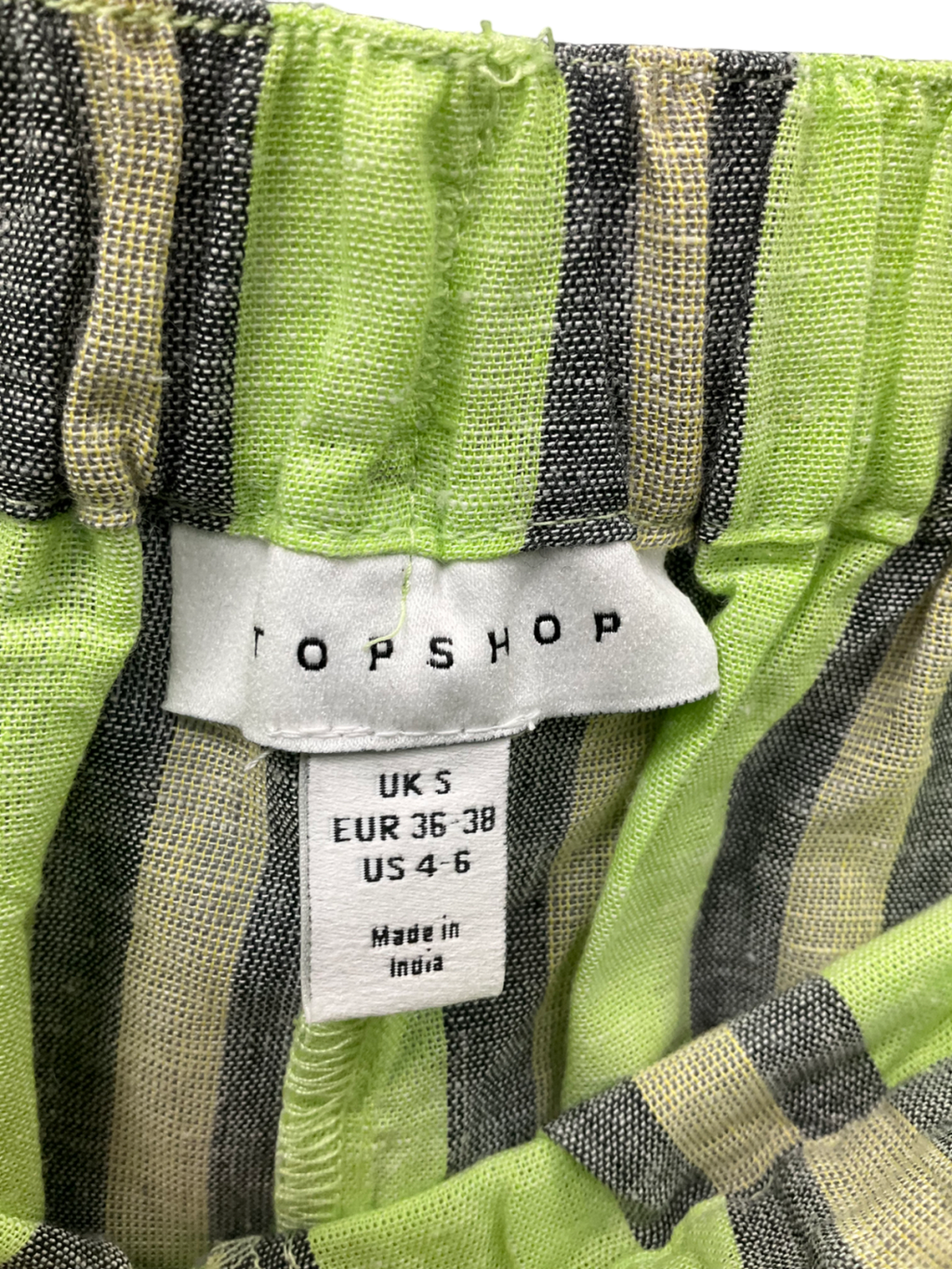 Topshop Green Cotton Blend Striped Pull On Shorts UK S