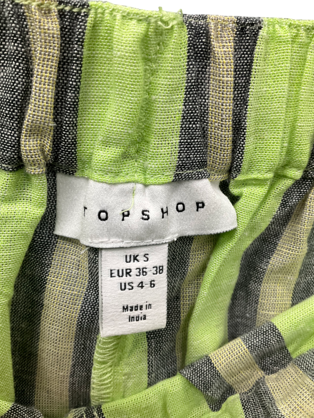 Topshop Green Cotton Blend Striped Pull On Shorts UK S
