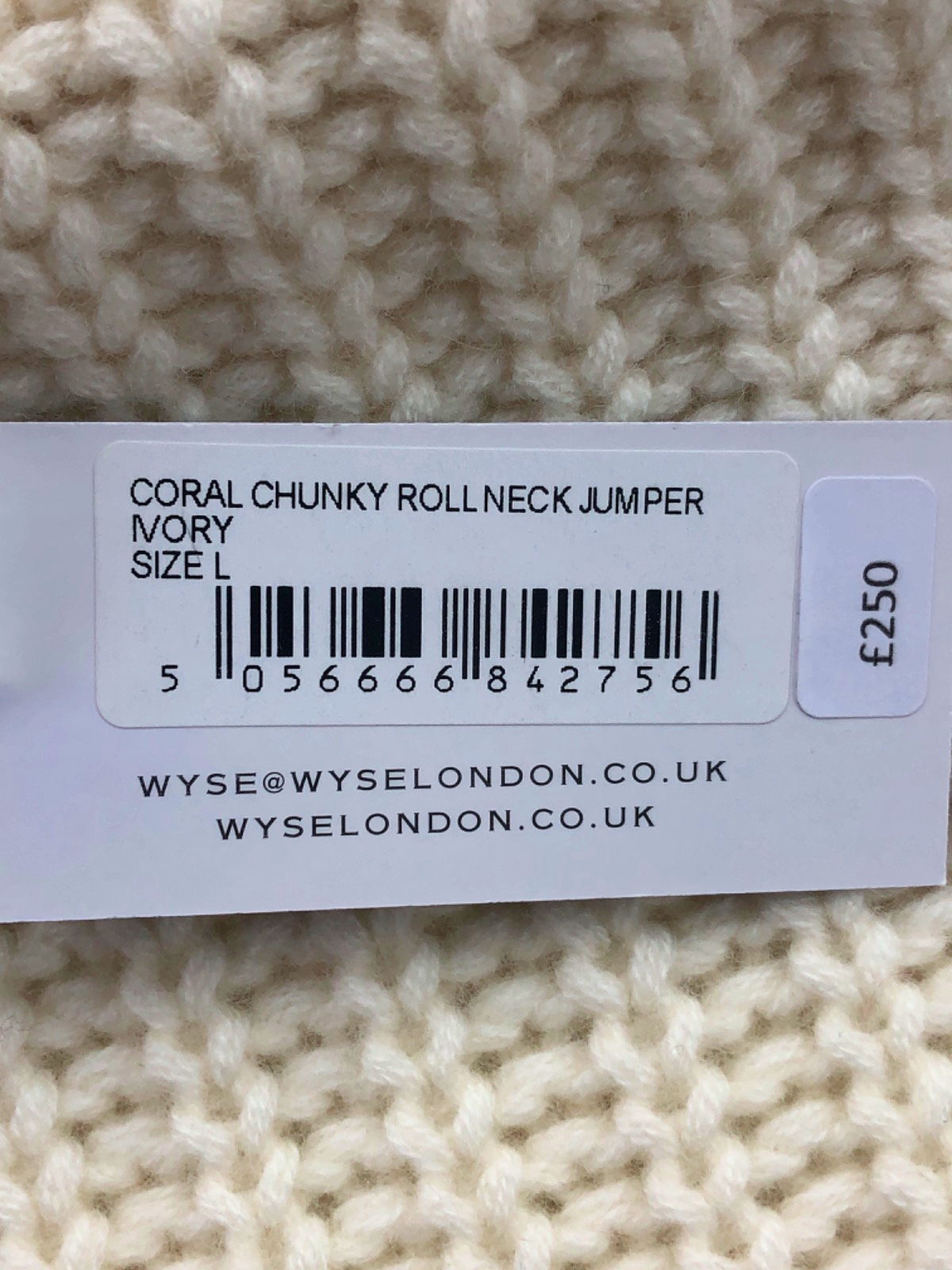 WYSE LONDON Ivory Cashmere Blend Coral Chunky Roll Neck Jumper UK L