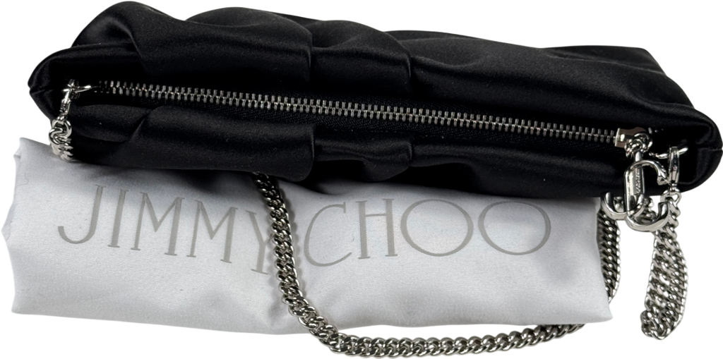 JIMMY CHOO Black Bonny Satin Clutch  / Shoulder Bag