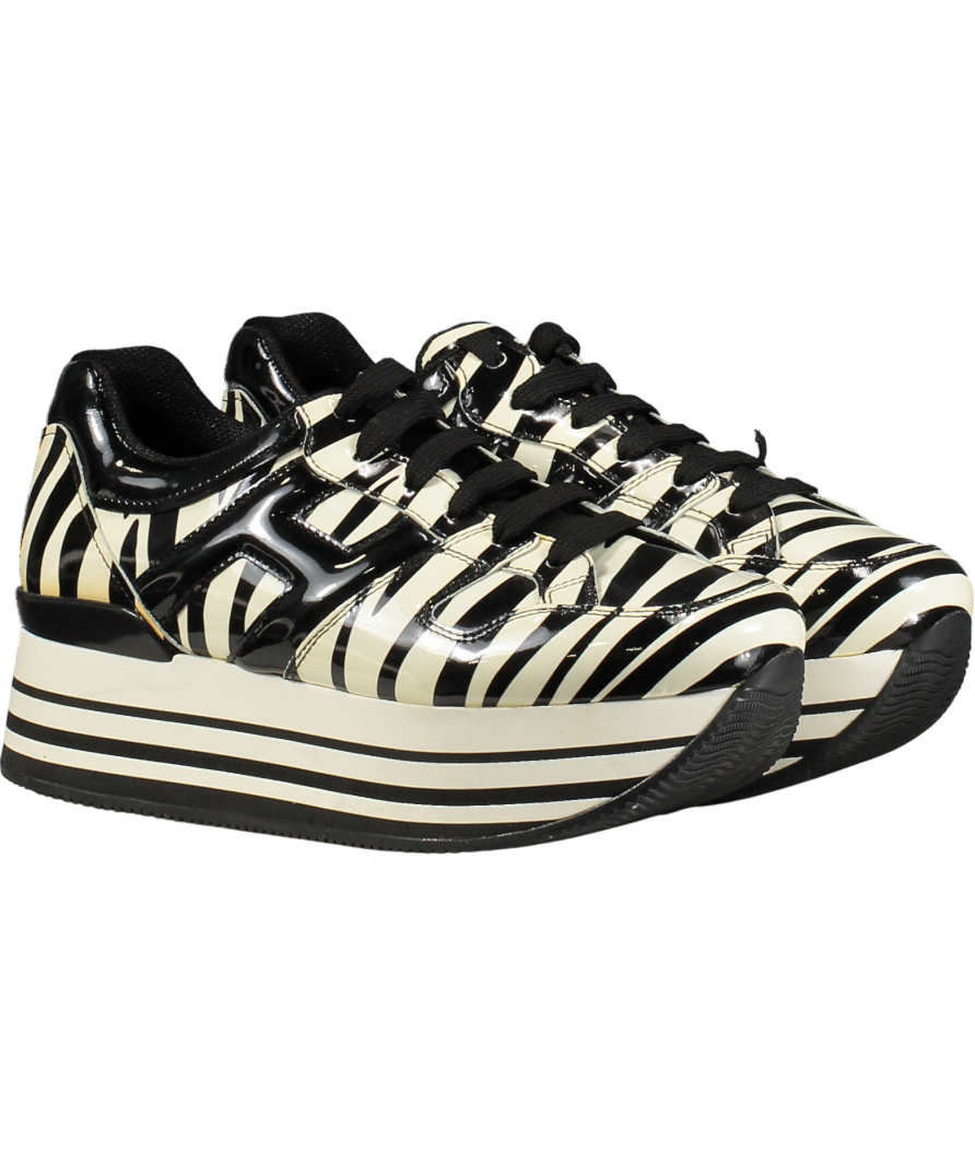 HOGAN Black & White Zebra Patent platform Trainers UK 5 EU 38 👠