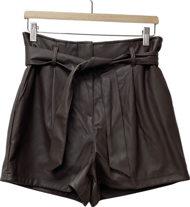New Look Brown Tie Waist Faux Leather Shorts UK 12