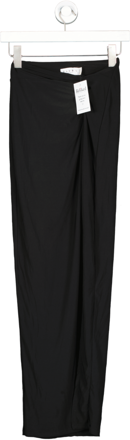 Club L Black High Waist Thigh Split Maxi Skirt UK 8
