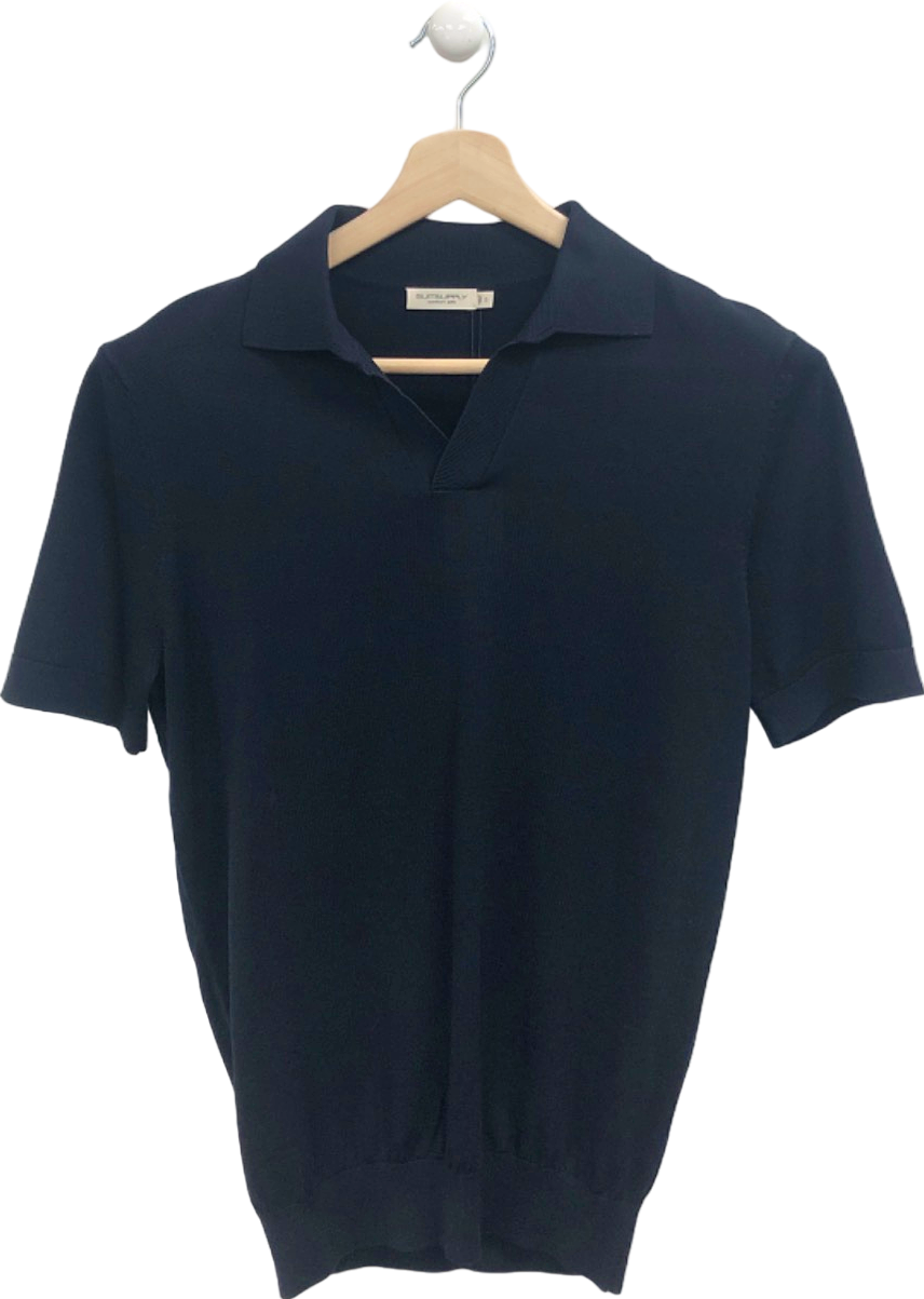 SUITSUPPLYNavy Buttonless Polo in Californian Cotton & Mulberry Silk UK S