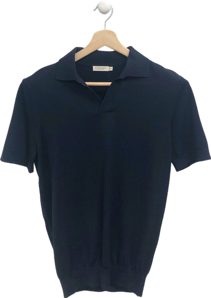 SUITSUPPLYNavy Buttonless Polo in Californian Cotton & Mulberry Silk UK S