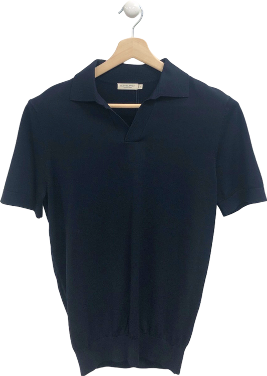 SUITSUPPLYNavy Buttonless Polo in Californian Cotton & Mulberry Silk UK S