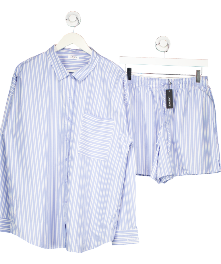 Lounge Underwear 2-piece Blue Oversized Cotton Pinstripe Set -Shirt UK XL And Shorts UK S
