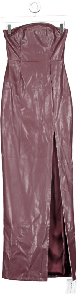 Club L Red Marlene Burgundy Faux Leather Strapless Bandeau Split Maxi Dress UK 6