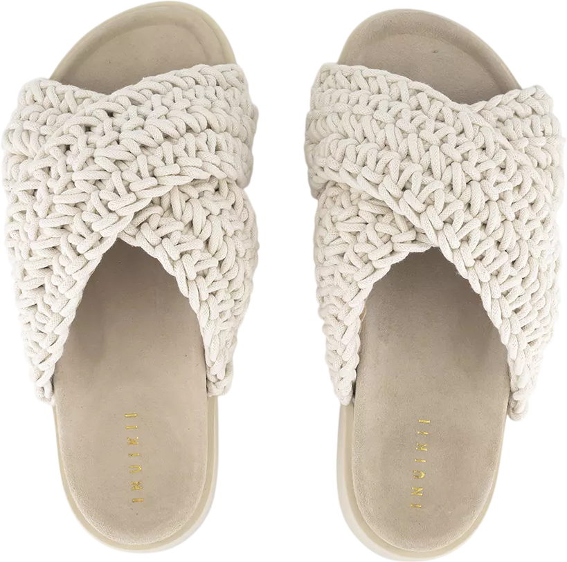 INUIKII Cream Woven Slide Sandals With Soft Leather Footbed. UK 4 EU 37 👠