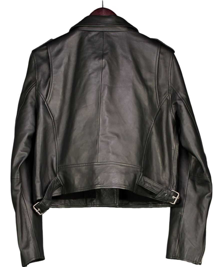 Sezane Black Zig Leather Jacket UK 16