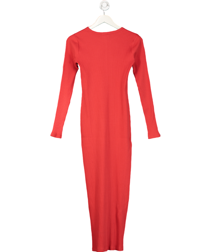River Island Red Long Sleeve Button Through Midi Dress UK 8