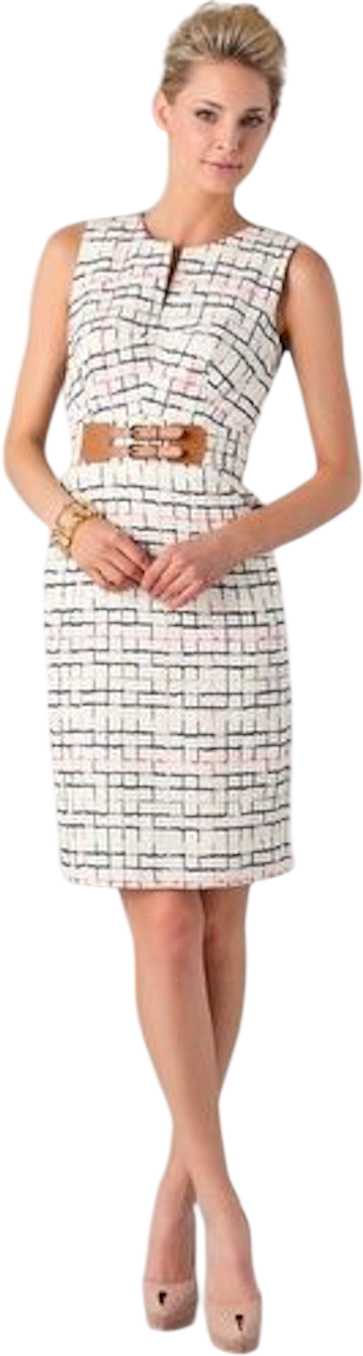 Milly NY White Tweed Buckle Detail Midi Dress Us6 UK 10