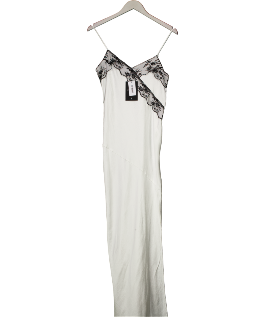 4th & Reckless Contrast Lace Detail Thigh Split Satin Cami Maxi Dress In White UK 6