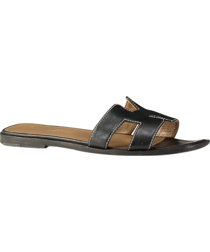 HERMÉS Black Leather Iconic Oran Sandal UK 2 EU 35 👠