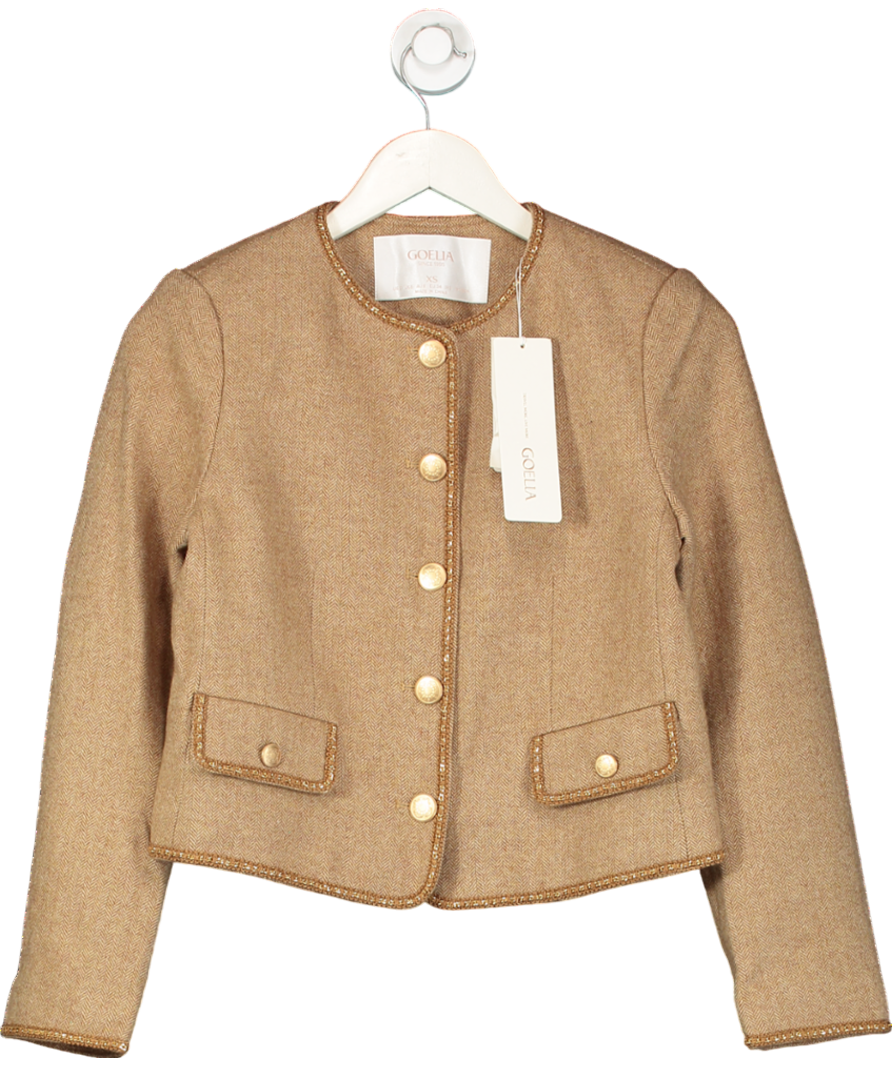 Goelia Brown Washable Wool Round Neck Single-breasted Women Jacket UK XS