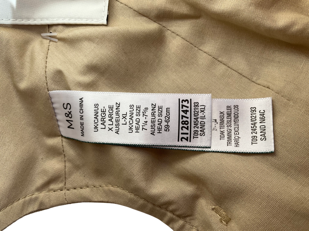 M&S Beige Pure Cotton Herringbone Docker Hat UK L/XL